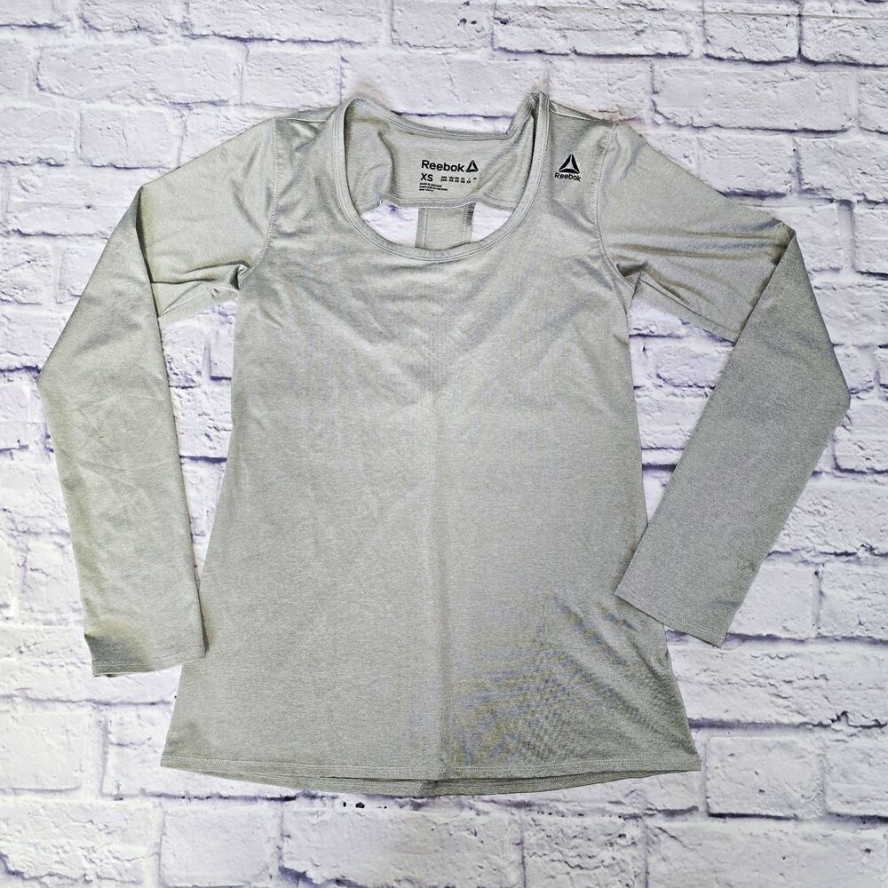 Reebok Womens Activewear Top Size XS Grey Long Sleeve Open Back Racerback Hole